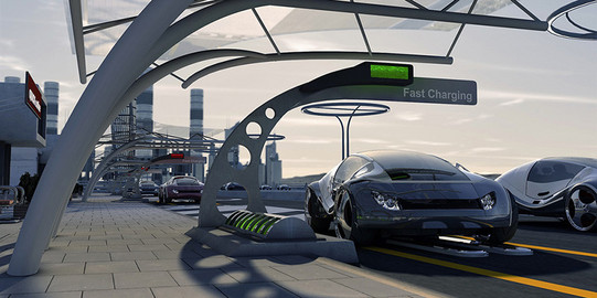 Ladestation mit E-Sportwagen Ladestation mit E-Sportwagen